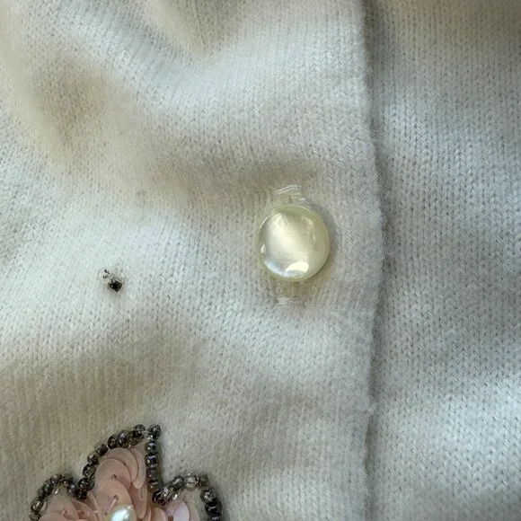 Blairmoor Original Womens Beaded Floral Cardigan Vintage Full Fashioned Cream  M - Picture 9 of 10